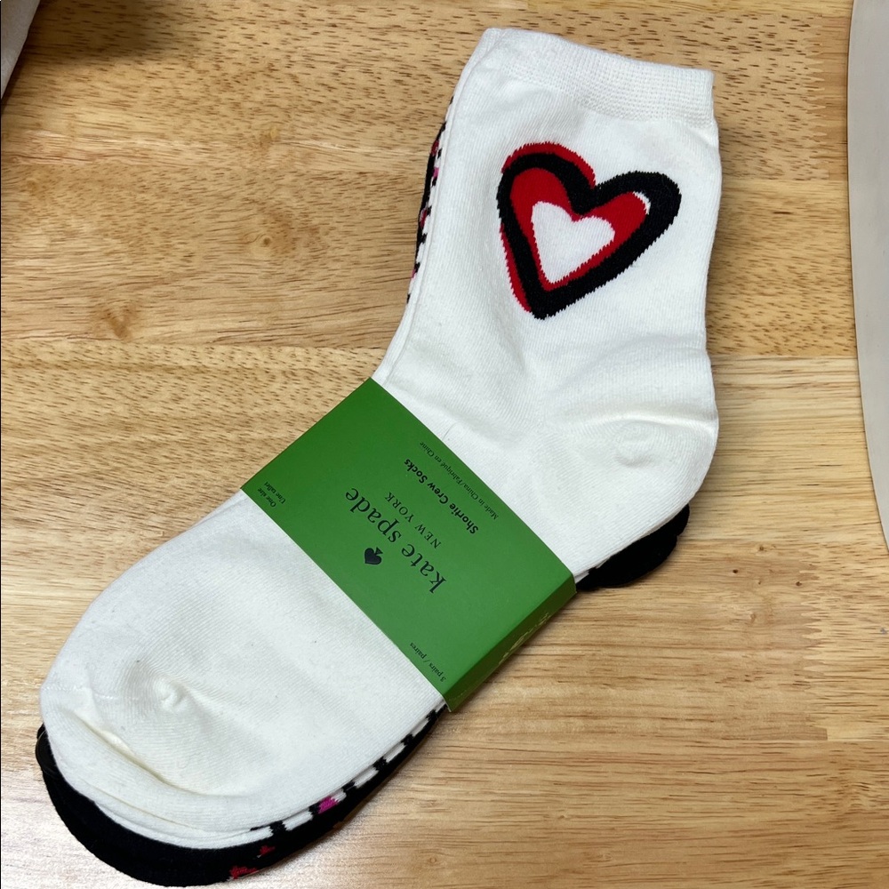 kate spade White Ankle Socks with Red and Black Heart Accent